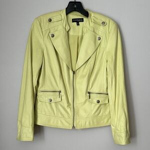 Conrad C. lime green faux leather moto jacket size 6